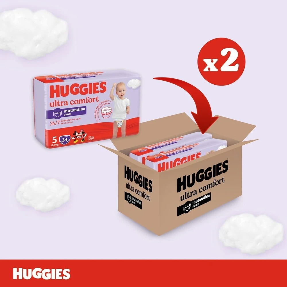 Huggies Ultra Comfort kelnaitės sauskelnės 5 dydis (12-17kg) 68 vnt.