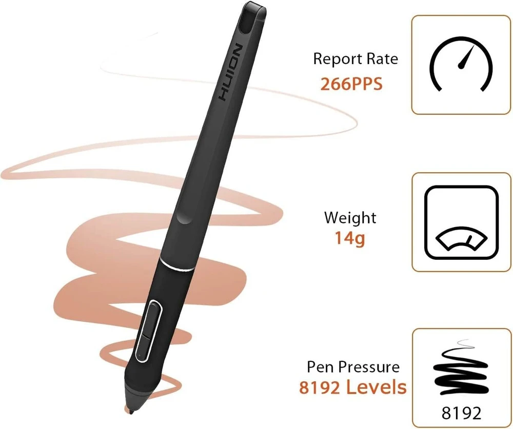 Huion Pw507 skaitmeninis rašiklis be baterijų, 8192 spaudimo lygiai, 266pps, suderinamas su Kamvas Pro 12, 13, 16, 20