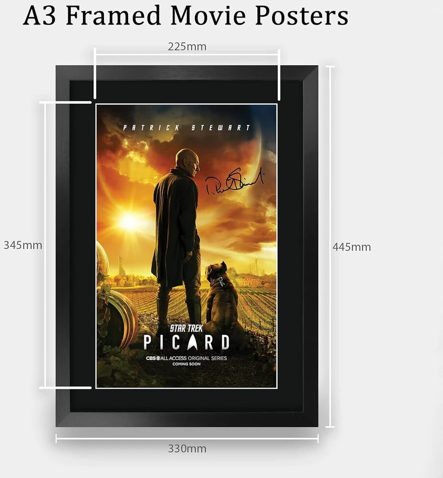 Plakatas Hwc Trading A3 Fr Star Trek Picard Patrick Stewart dovanos spausdintas autografas paveikslas Tv gerbėjų atributika gerbėjams pasirašytas - A3 įrėmintas