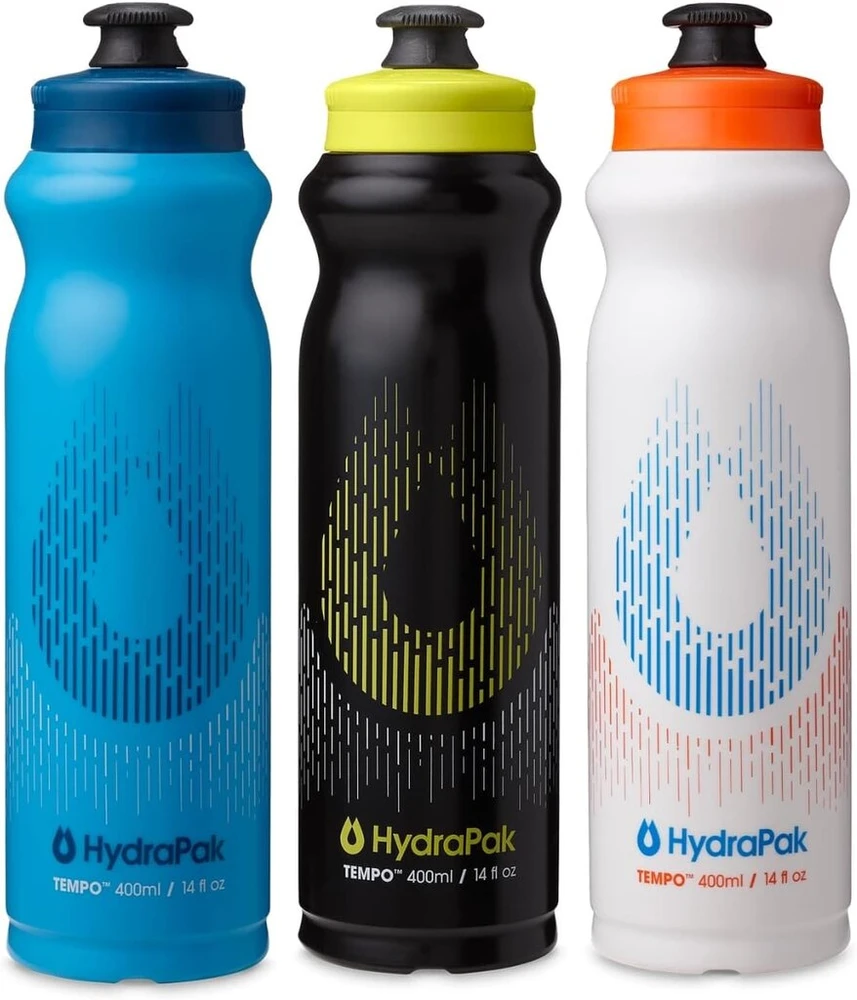 Hydrapak Tempo rankinis bėgimo vandens buteliukas 3 vnt. (400 ml / 396,9 g) skirtas bėgikams, maratono treniruotėms ir varžybų dienai, suspaudžiamas buteliukas, puikiai tinka hidratacijai, elektrolitams, atsistatymui ir mitybai