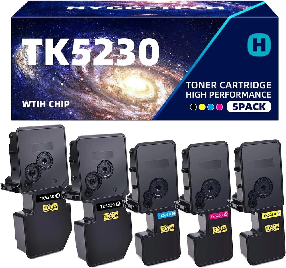 Hyggetech tk5230 tk-5230 tonerio kasetės, suderinamos su kyocera tk5230 tk-5230k tk-5230c tk-5230y tk-5230m, skirtos kyocera ecosys m5521cdw p5021cdn p5021cdw (2 juodos žydros geltonos rausvos 5.5