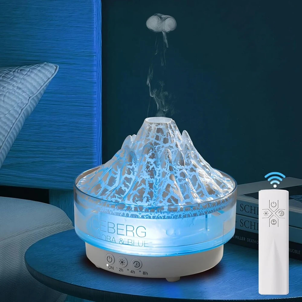 Hzuisst Iceberg aromaterapinis difuzorius, 260 ml eterinių aliejų difuzorius su nuotoliniu valdymu, kambario kvapų difuzorius su 7 šviesos spalvomis, laikmatis, automatinis išjungimas, mažas aromaterapinis difuzorius miegamajam, biurui