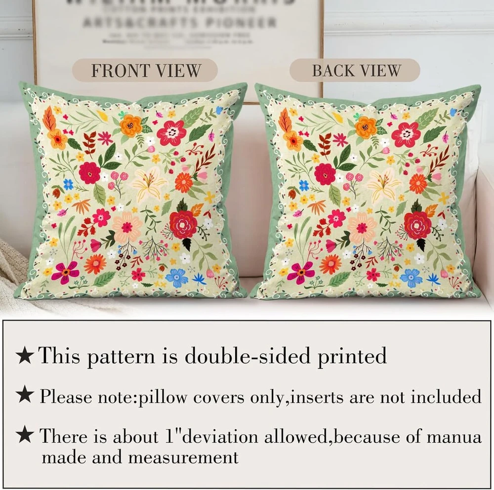 Hzykdwd 2 dalių gėlių rašto 50 x 50 cm boho gėlių vintažiniai dekoratyviniai pagalvėlių užvalkalai 50 x 50 cm dvipusiai atspausdinti namų sofai svetainei miegamajam žalia