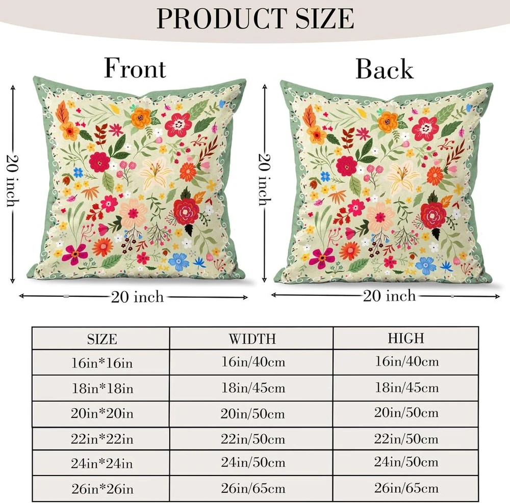 Hzykdwd 2 dalių gėlių rašto 50 x 50 cm boho gėlių vintažiniai dekoratyviniai pagalvėlių užvalkalai 50 x 50 cm dvipusiai atspausdinti namų sofai svetainei miegamajam žalia