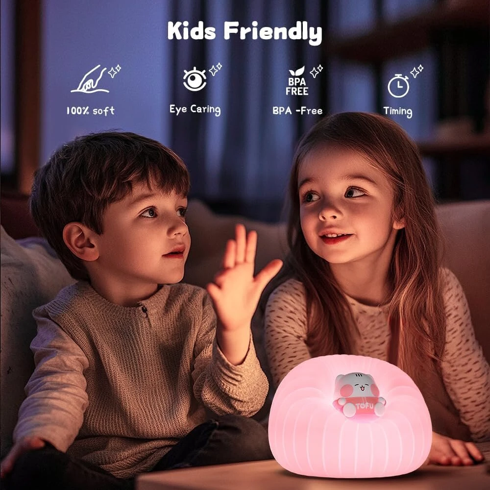 Icarer family vaikiška silikoninė naktinė lemputė, pritemdoma maitinimo lemputė su jutikliniu valdymu ir 1200 mah baterija, įkraunama per usb, naktinė lempa vaikų kambariui, dovana mergaitėms ir berniukams (rožinė)