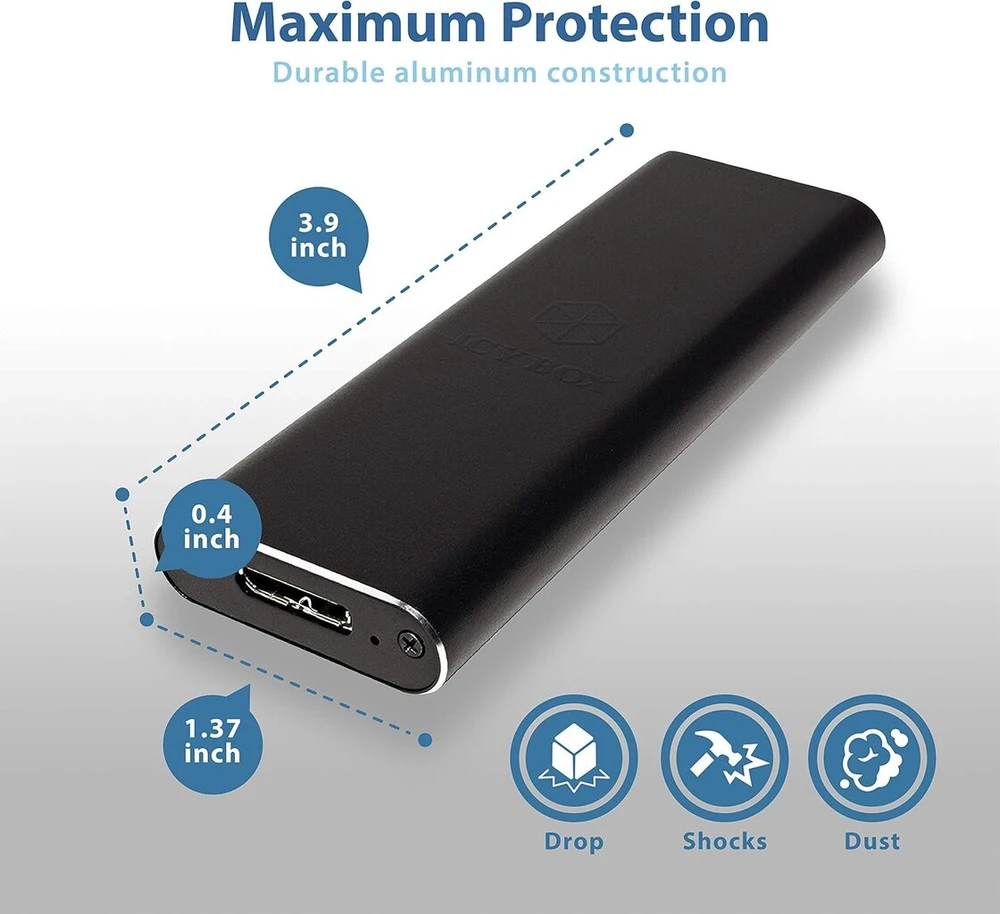 Icy Box 183 M2 išorinis korpusas 1x M.2 Ssd B & B + M Key, 22 x 30/42/60/80 mm, Usb 3.0 su Uasp Sata Iii aliuminio Aerial – Juodas