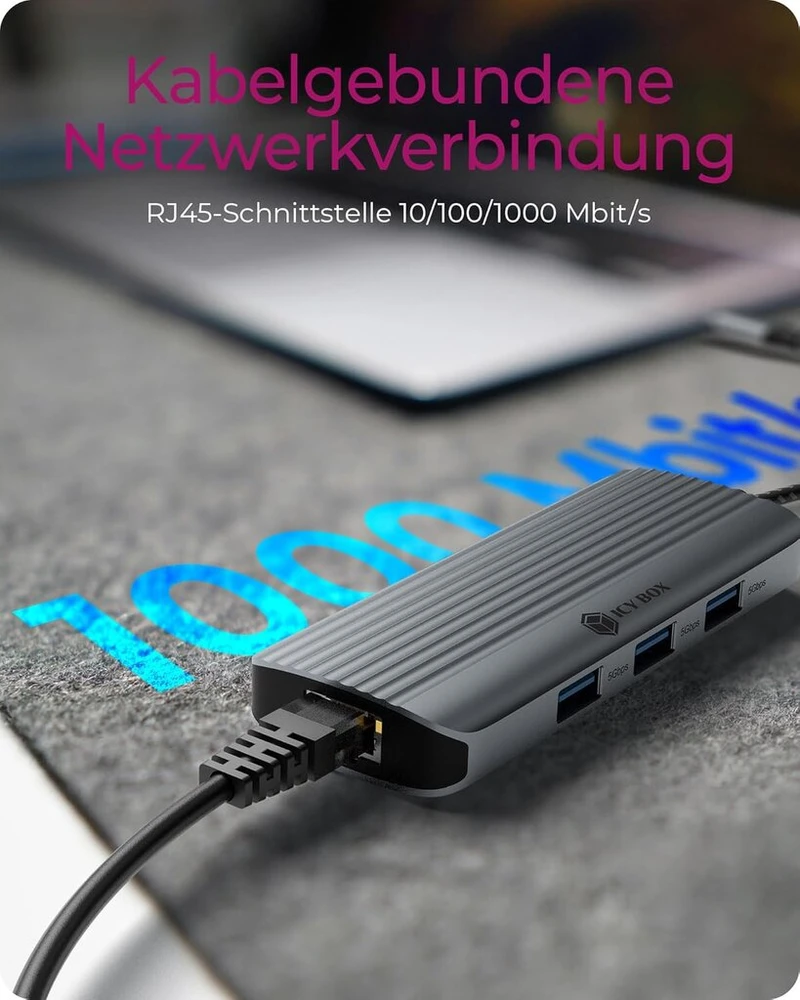 Icy Box Usb-c 6-in-1 stotelė: Hdmi 4k@60hz, 3x Usb 3.2, 100w Pd