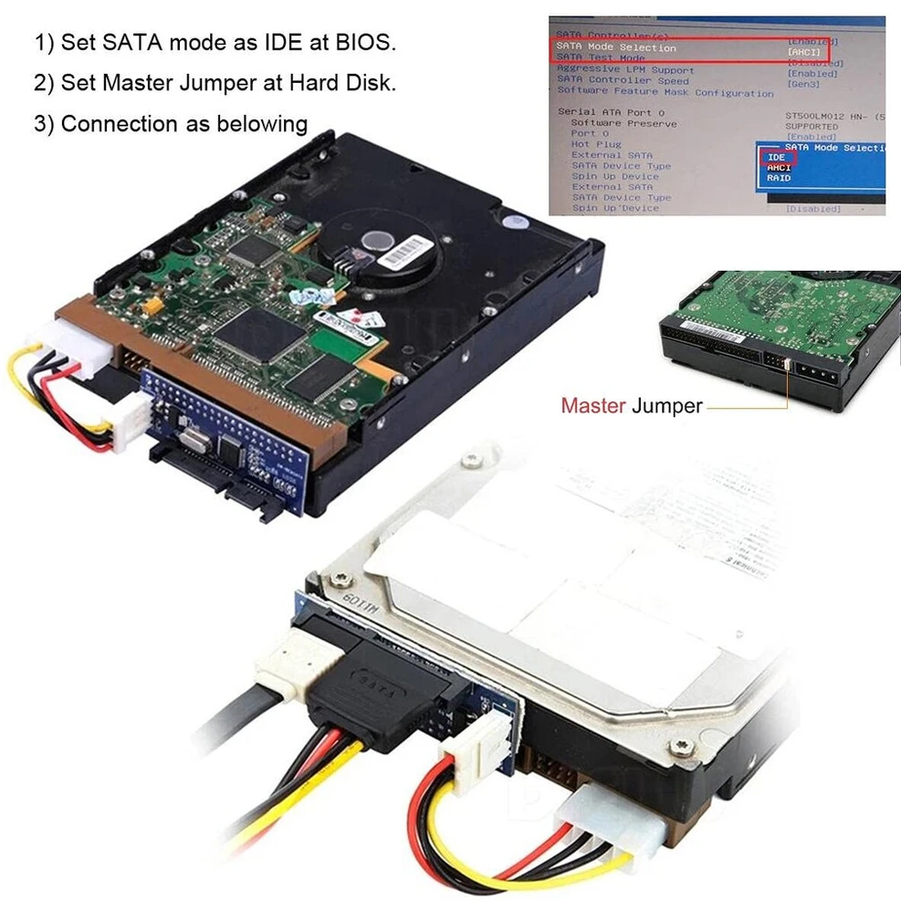 Ide/pata 40 kontaktų į Sata adapteris 3.5" kietajam diskui