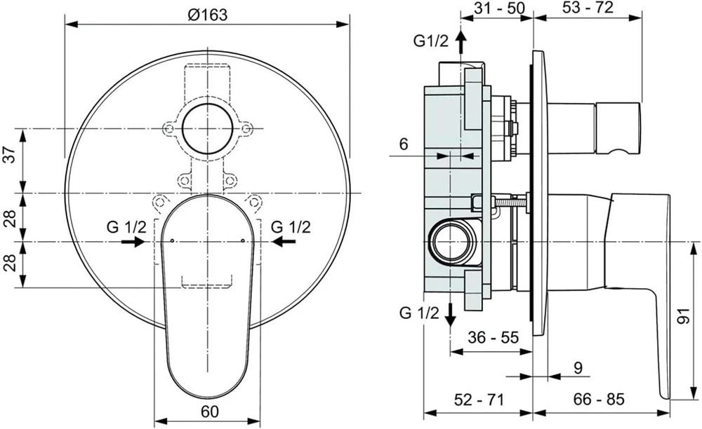 Ideal Standard A7193aa potinkinis vonios maišytuvas - dušo chromas