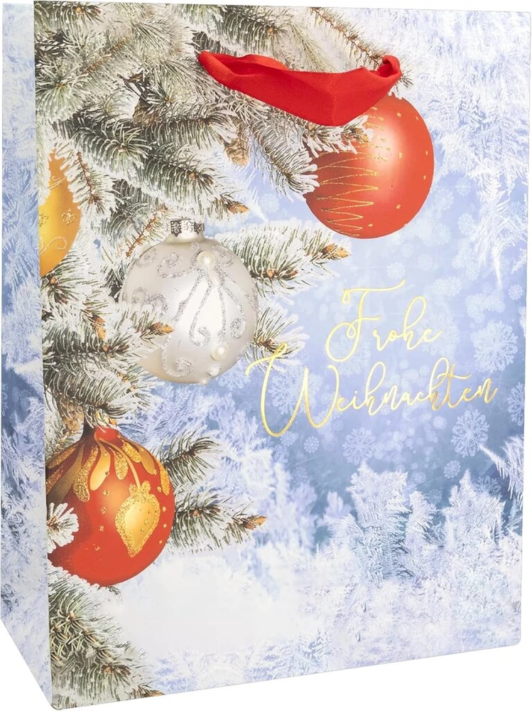 Idena 30500 -10 Dovanų maišeliai Baltas Christmas, 10 vnt., dovanų maišeliai, dydis 25 x 34 x 9 cm, popieriniai maišeliai Kalėdoms