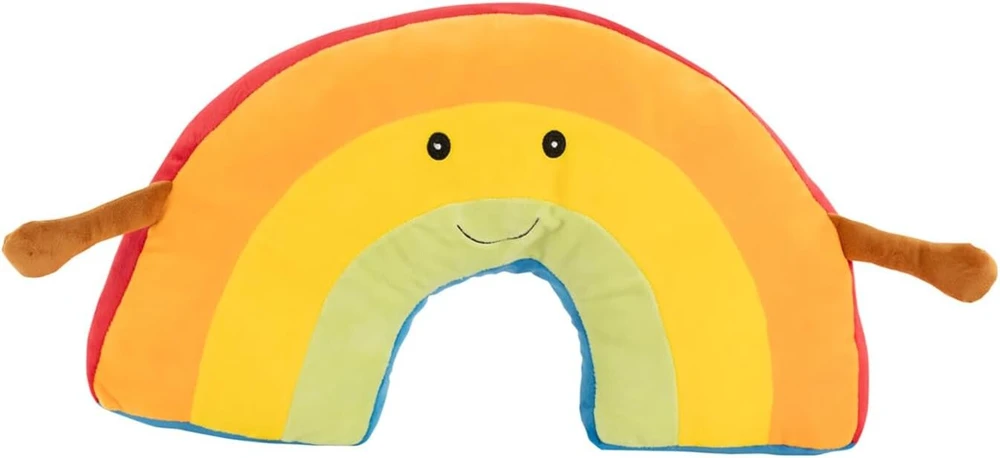 Idena 40257 Minkšta pagalvėlė Rainbow, dekoratyvinė minkšta pagalvėlė su rankomis ir veidu, minkštas žaislas kūdikiams ir vaikams, apie 47 cm, asorti dizainai