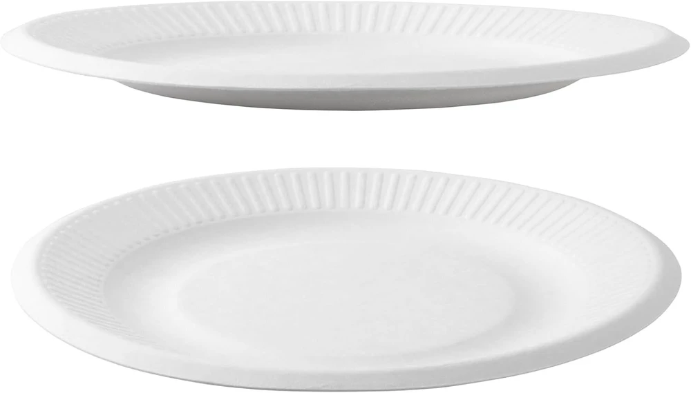Idena 58250 lėkštės vakarėliams, baltos, 100 vnt. pakuotė, skersmuo 23 cm, draugiškos aplinkai ir kompostuojamos, popierinės lėkštės, vienkartiniai indai