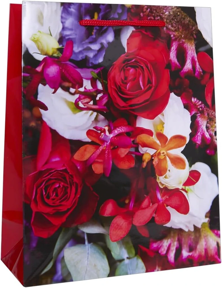 Idena 90225 Dovanų maišeliai Classic Flowers, 10 vnt., dovanų maišeliai, dydis 18 x 23 x 8 cm, blizgūs popieriniai maišeliai su spalvingomis gėlėmis