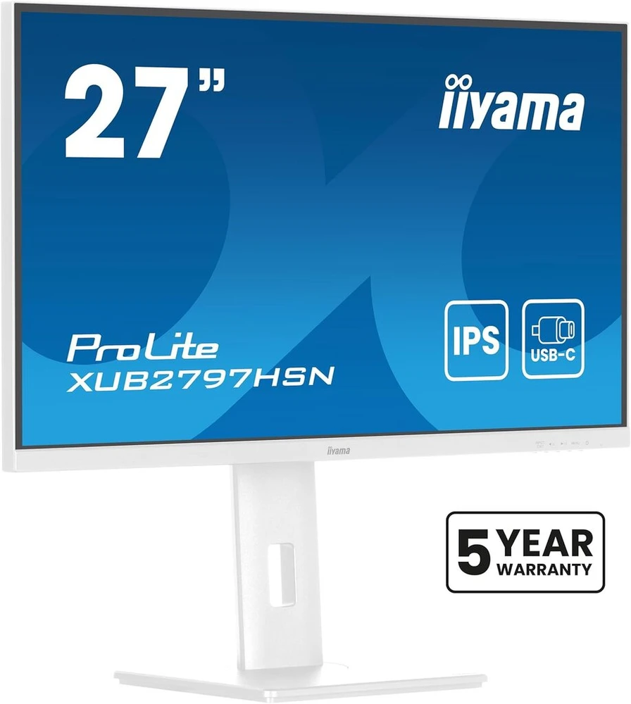 Iiyama Prolite Xub2797hsn-w2 68.5 cm 27 colių Ips Led monitorius Full Hd 100hz Hdmi Dp-in/out Daisychain Usb 3.2 Usb-c dokas 65w Lan Slim-line aukščio reguliavimas Pivot Adaptivesync baltas