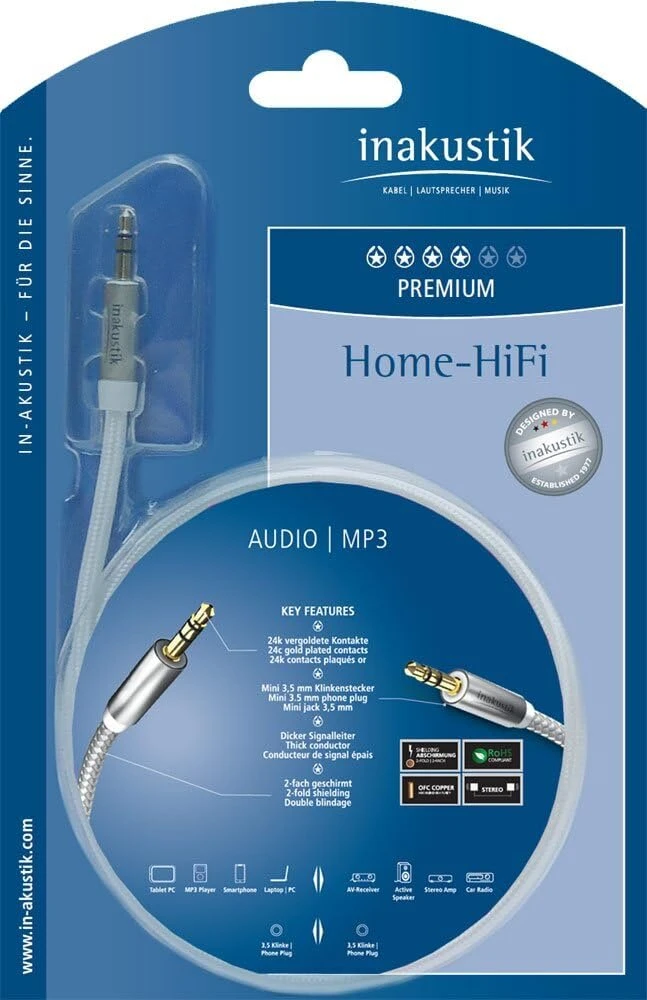 In-akustik Premium Ii 3.5 mm jack kištukas į 3.5 mm mini jack kištuką 3,0 m baltas