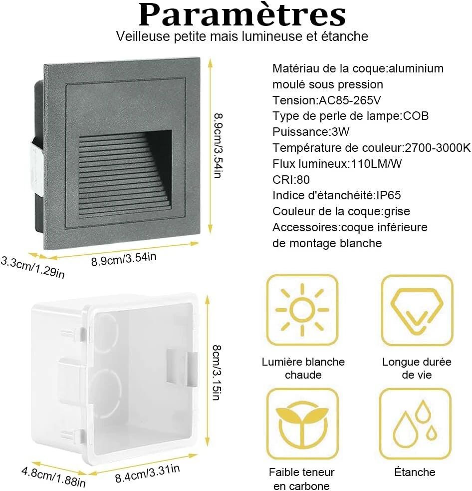 Indarun 3w Led sieninis šviestuvas, šiltai balta šviesa, Ip65 atsparus vandeniui, laiptų šviestuvas, aliuminio dekoracija, lauko apšvietimas, vidaus, 4 vnt.