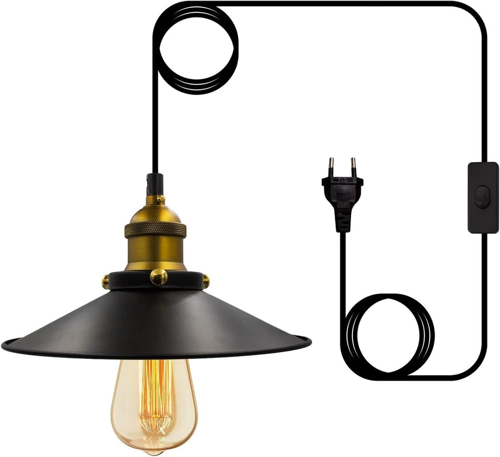 Industrialinis sietynas Vintage Retro lubų šviestuvas su lizdu pakabinamas šviestuvas pramoninis šviestuvas su jungikliu 4.5m kabelis reguliuojamas kištukinis pakabinamas lizdas E27 barui kavinei (4.5m)