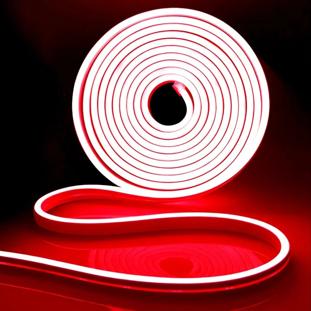 Inextstation Led juosta 5 m, 12 V raudona neoninė Led juosta, vandeniui atspari lanksti neoninė Led silikoninė juosta, skirta miegamojo vidaus ir lauko apšvietimui, namų virtuvei, svetainei, "pasidaryk pats" dekoravimui (be maitinimo šaltinio)