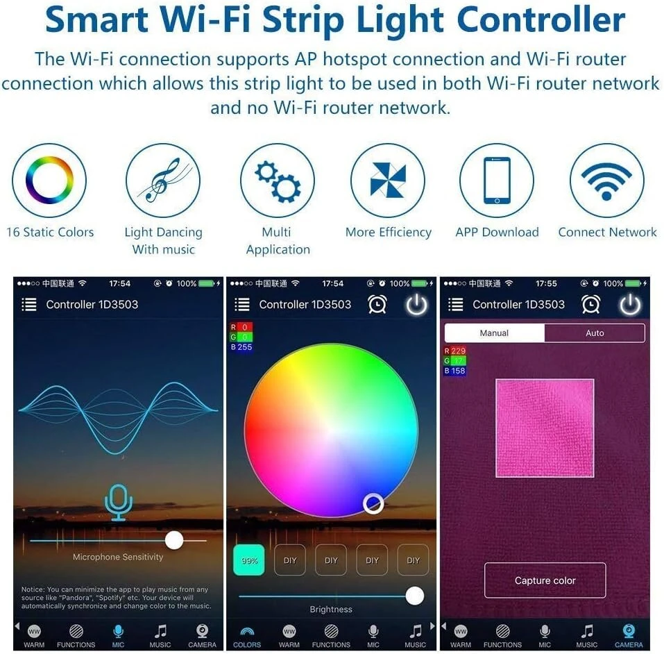 Inextstation Mini Rgb Led juostos valdiklis Dc12-24v su Wifi / valdymas per programėlę, nuotolinio valdymo pultelis, veikiantis su Alexa/google Assistant/ifttt Android/ios visoms 2835 3528 5050 Led juostoms