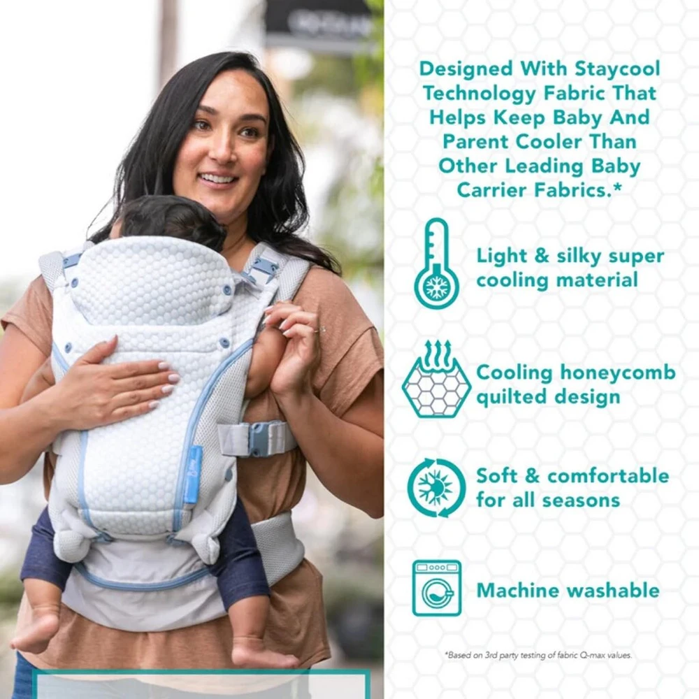 Infantino Staycool 4-in-1 nešynė kūdikiams, ergonomiško dizaino nešynė pilvui, skirta kūdikiams, naujagimiams ir mažyliams 3,6-18,1kg, su laikymo krepšiu, pilka, nešynė mažyliams