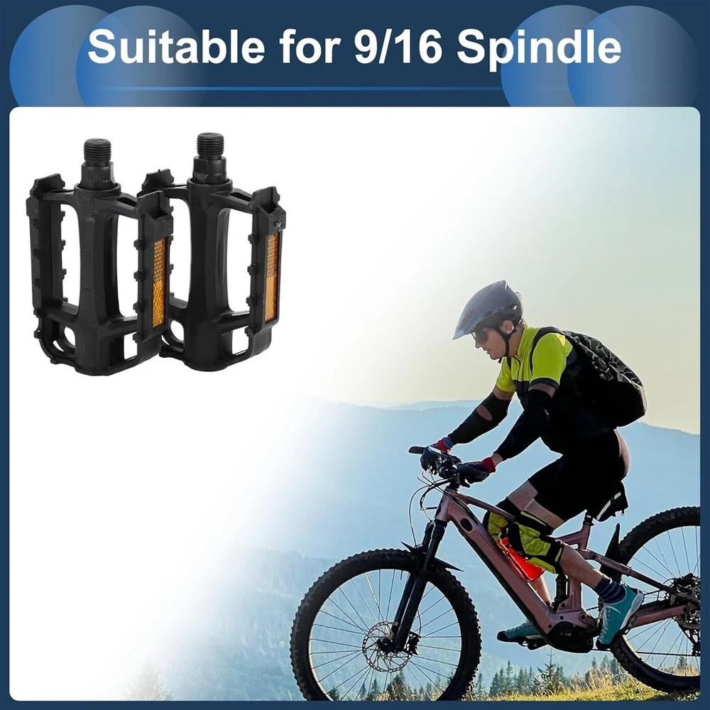 Infinauto dviračio pedalas, 9/16 colių ašies plastikiniai dviračio plokšti pedalai juodi, skirti plento, kalnų, Bmx ir Mtb dviračiams