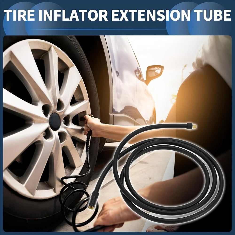 Infinauto padangų pripūtimo žarna, automobilio ventilio prailginimo žarna, 70.87 colio 7.8 mm id skirta automobiliui, motociklui, dviračiui, oro siurblio adapteris, padangos ventilis su oro jungtimi, guma, juoda, patvari