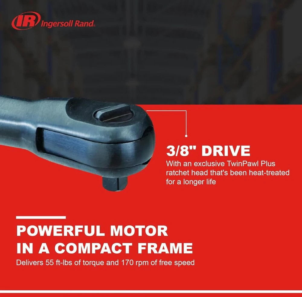 Ingersoll Rand 170g 3/8 colių Edge serijos pneumatinis terkšlinis raktas, juodas