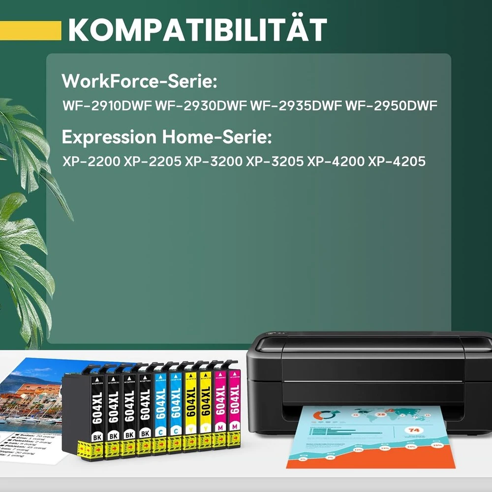 Ink e-sale 604 604xl spausdintuvo kasetės, suderinamos su epson 604 xl, 10 vnt., skirtos expression home xp-3200 xp-3205 xp-4200 xp-4205 xp-2200 xp-2205 workforce wf-2910 wf-2930 wf-2935 wf-2950