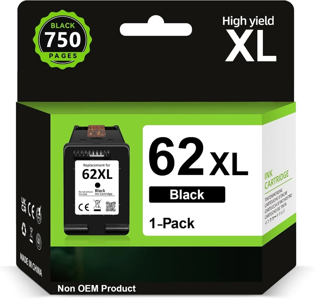 Inkyeah 62xl Juoda Rašalo Kasetė, 750 Psl. Suderinama su Hp Officejet/envy