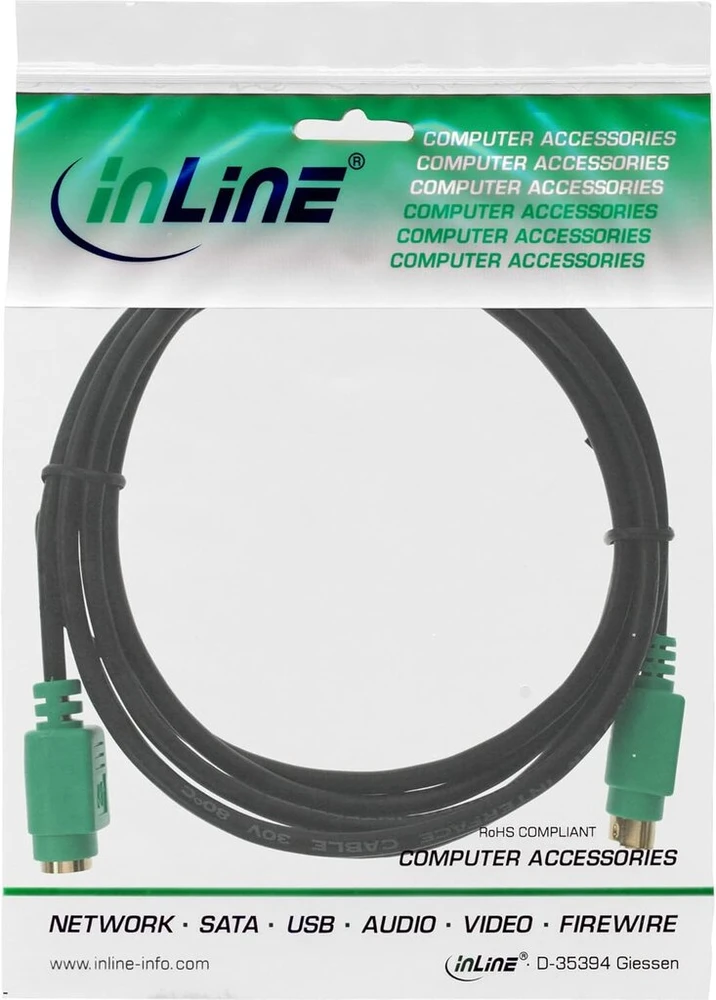 Inline 13342h Ps/2 prailginimo kabelis, kištukas-lizdas, 2 m, Pc99 žalia jungtis, Premium