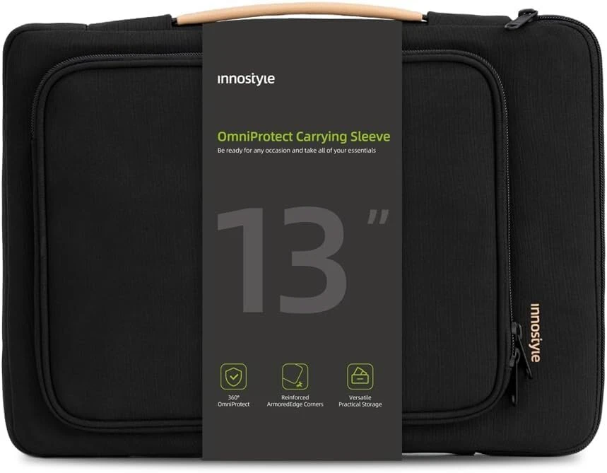 Innostyle nešiojamas dėklas, skirtas 13 colių macbook air, hp, dell, lenovo, asus nešiojamiesiems kompiuteriams, apsauginis nešiojimo dėklas su priedų krepšiu, atsparus vandeniui (juodas, 13 colių)