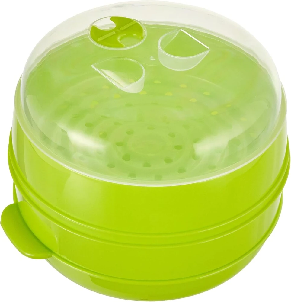 Garų puodas Innovagoods Dvigubas garintuvas Fresh, skirtas mikrobangų krosnelei, žalias, 22 x 12/17 cm