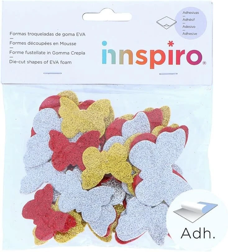 Innspiro 30 x 55 mm ir 35 mm eva putplasčio blizgučių drugeliai – idealiai tinka vaikų rankdarbiams, dekoracijoms ir kūrybinei veiklai