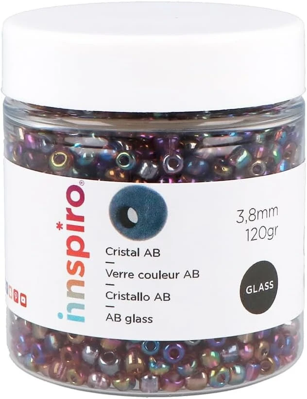 Innspiro aurora boreale violetiniai apvalūs stiklo akmenys 3.8mm 6/0 120g
