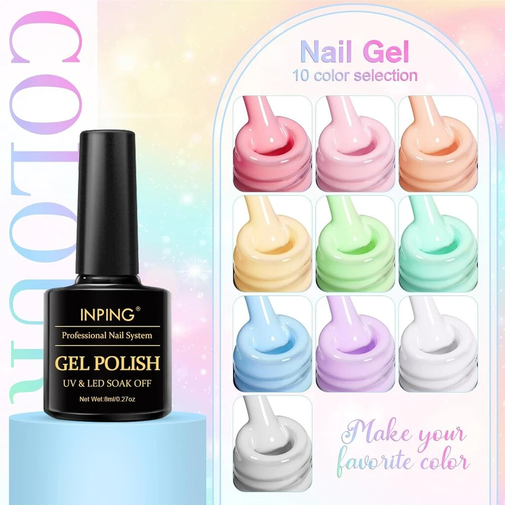 Inping Uv nagų lakas, 10 spalvų pastelinių macaron rinkinys, gelinis nagų lakas, Uv gelinis nagų lakas, mirkomas Led nagų dailė, manikiūro dovanos moterims, "pasidaryk pats" salonas