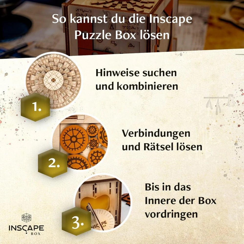 Inscape da vinci's marvel - medinė dėlionės dėžutė - pabėgimo kambario žaidimas suaugusiems ir vaikams - dėlionės žaidimai suaugusiems - 3d medinė dėlionė - cluebox - mąstymo žaidimai - dėlionė