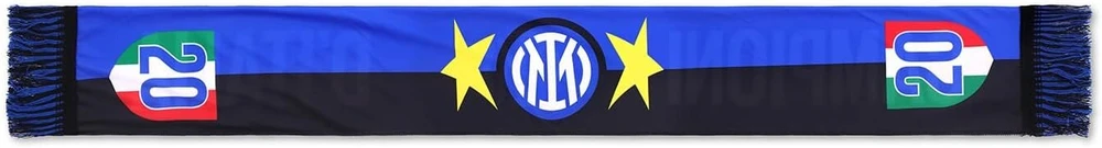 Inter šventinis šalikas 20th Scudetto 2024 įvairūs grafiniai elementai, juodos ir mėlynos spalvos