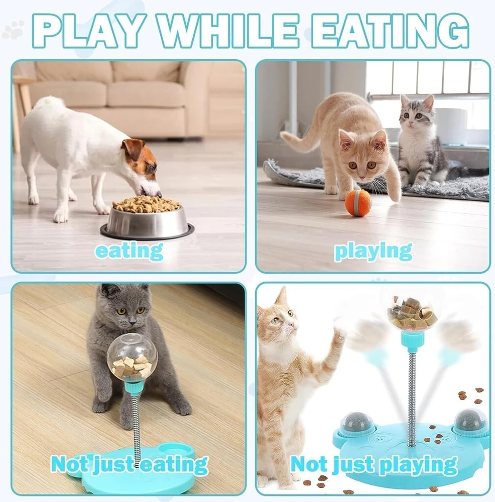 Interaktyvus žaislas katei su maisto kamuoliuku, besisukantis žaislas šunims su skanėstais, lėto ėdimo žaislas su maisto kamuoliuku, lavinantis žaislas, apsaugantis nuo rijimo, skirtas šunų ir kačių maitinimo treniruotėms
