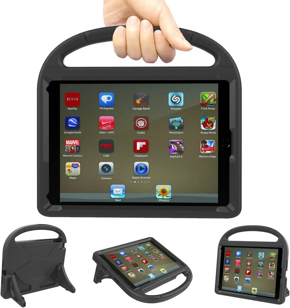 Ipad 9.7 dėklas vaikams 2018/2017 ipad 6-osios/5-osios kartos dėklas - trendgate lengvas smūgiams atsparus ipad dėklas vaikams su rankena ir stovu, skirtas ipad air/ipad air 2/ipad pro 9.7 colių planšetiniam kompiuteriui - juodas