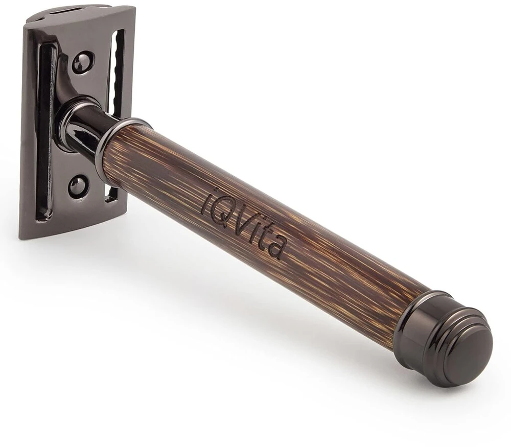 Iqvita® Premium skustuvas su bambuko rankena - moteriškas skustuvas - su 10 skustuvo peiliukų - šlapias skustuvas - uždaras šukos - draugiškas aplinkai ir tvarus - nulis atliekų - su el. knyga