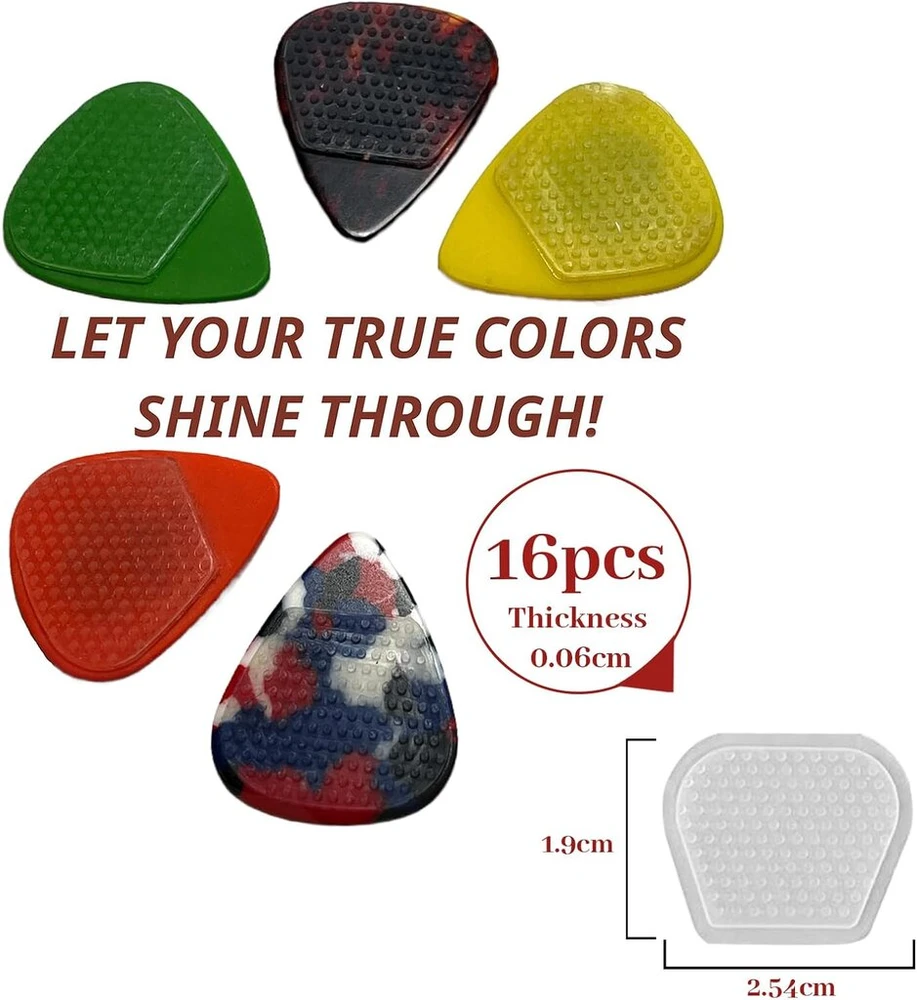 Irikdescia® 16 gitaros mediatorių laikiklių rinkinys, neslystantys lipdukai, 0,6 mm ploni, patvarūs, daugkartinio naudojimo silikoniniai, bosinei gitarai, ukulelei, celiuloidiniams gitaros mediatoriams (skaidrūs)
