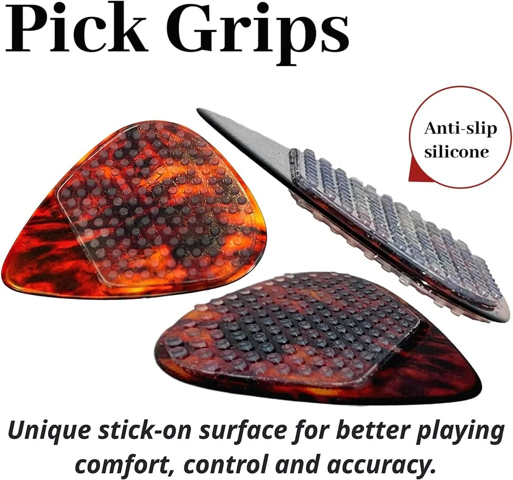 Irikdescia® 16 gitaros mediatorių laikiklių rinkinys, neslystantys lipdukai, 0,6 mm ploni, patvarūs, daugkartinio naudojimo silikoniniai, bosinei gitarai, ukulelei, celiuloidiniams gitaros mediatoriams (skaidrūs)