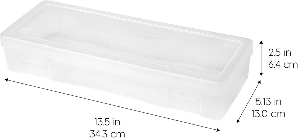 Iris 10 dalių liniuotės ir reikmenų laikymo dėžutė, didelė – skaidri