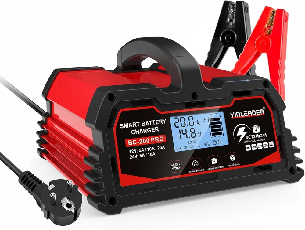 Išmanusis akumuliatoriaus įkroviklis 20a 12v/24v su Lcd ekranu