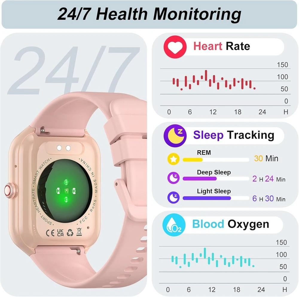 Išmanusis laikrodis moterims ir vyrams 1.96 colių hd fitneso laikrodis su telefono funkcija, išmanusis laikrodis su širdies ritmo/miego monitoriumi, fitneso sekimo žingsniamačio laikrodis, 100+ sporto režimų sportinis laikrodis ip68 atsparus vandeniui