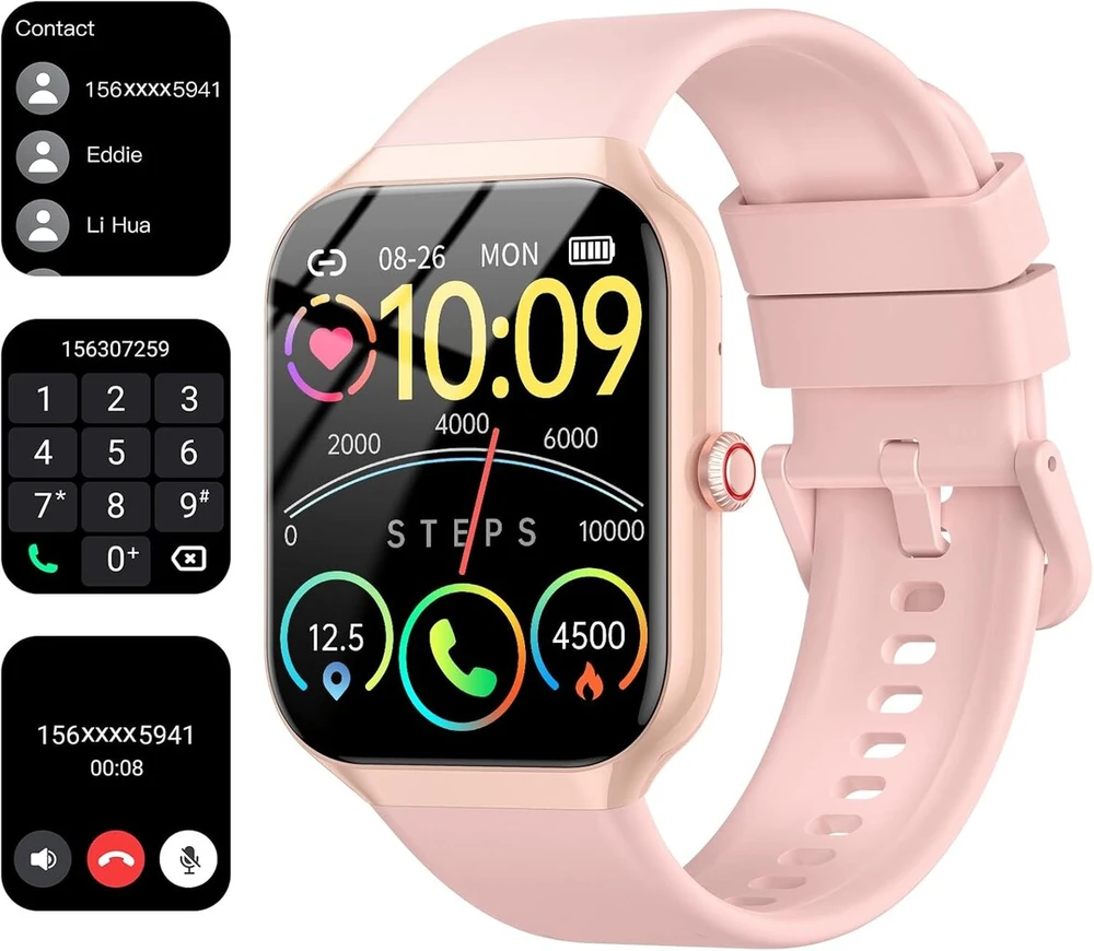 Išmanusis laikrodis moterims ir vyrams 1.96 colių hd fitneso laikrodis su telefono funkcija, išmanusis laikrodis su širdies ritmo/miego monitoriumi, fitneso sekimo žingsniamačio laikrodis, 100+ sporto režimų sportinis laikrodis ip68 atsparus vandeniui