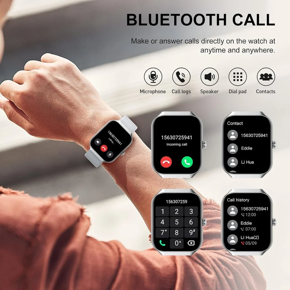 Išmanusis laikrodis moterims ir vyrams su telefono funkcija, 1,96 colio fitneso laikrodis su širdies ritmo, Spo2, miego monitoriumi, pedometru, Ip68 vandeniui atsparus išmanusis laikrodis su 113+ sporto režimų, sportinis laikrodis, skirtas Android ir Ios