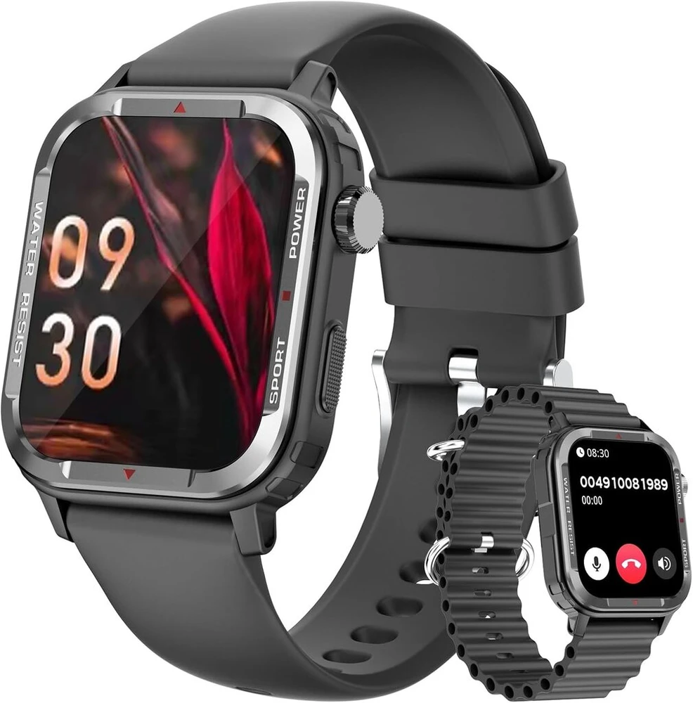 Išmanusis laikrodis vyrams ir moterims 1.85 colių Hd jutiklinis ekranas su telefono funkcija, Ip68 atsparus vandeniui fitneso seklys su širdies ritmo monitoriumi, Spo2, miego stebėjimu, žingsniamačiu, 123 sporto režimais, sportinis laikrodis