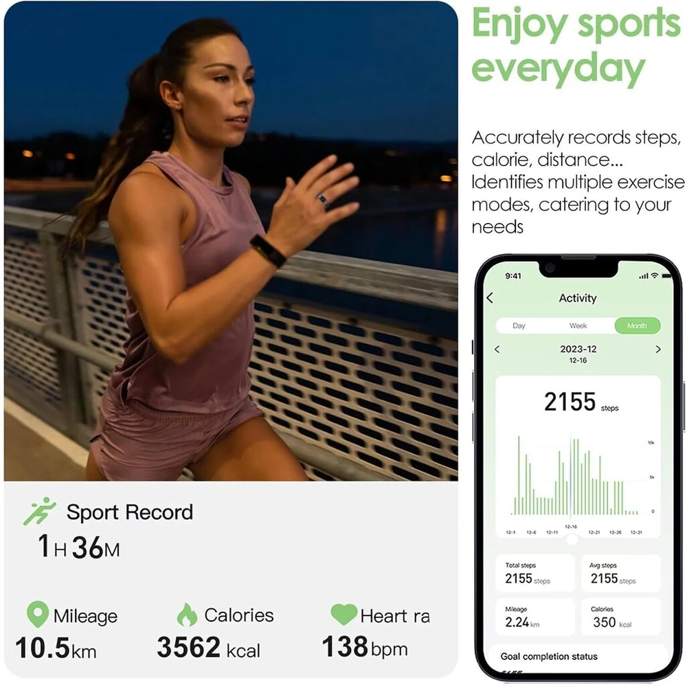 Išmanusis žiedas, fitneso seklys, išmanieji žiedai vyrams ir moterims, išmanusis žiedas android, fitneso žiedas, miego seklys, sveikatos žiedas vyrams, pedometras, fitneso seklys, širdies ritmo monitorius, sportinis rožinis auksas, juodas