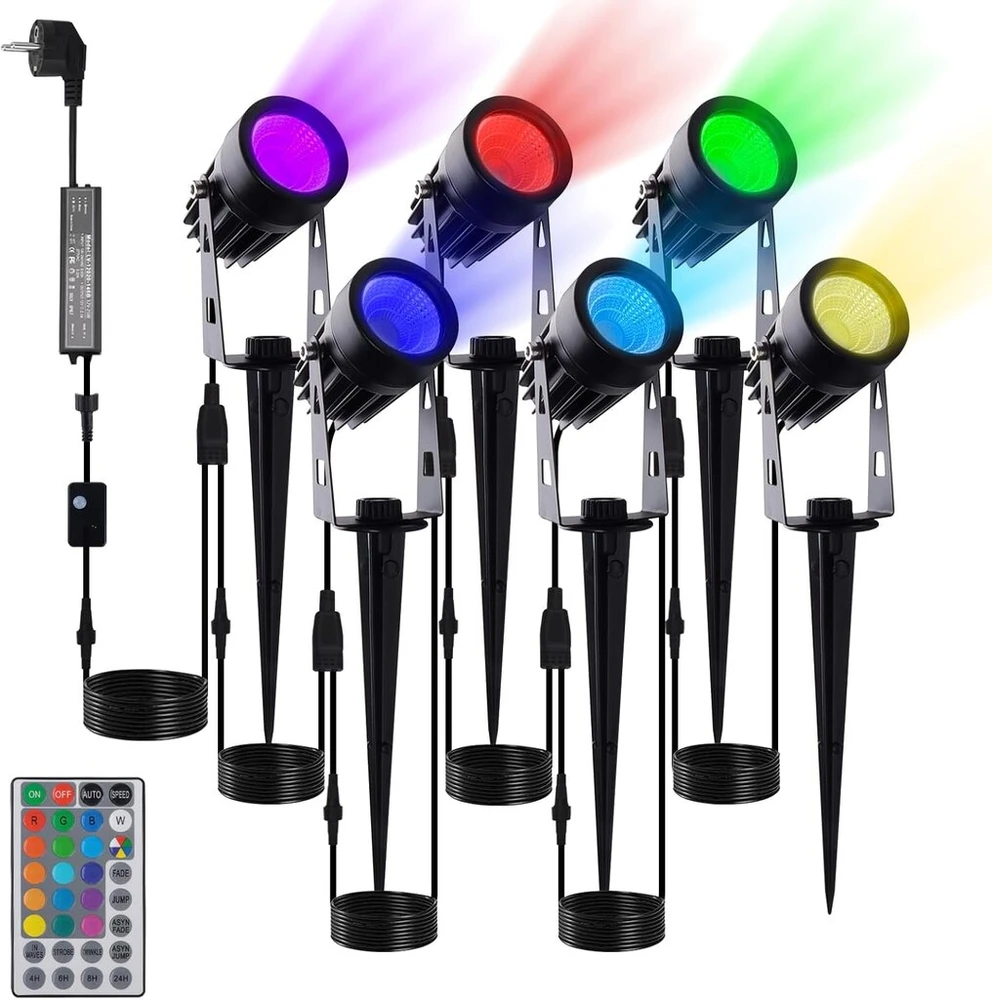 Įsmeigiami lauko LED prožektoriai Beek RGB 6 vnt., IP65